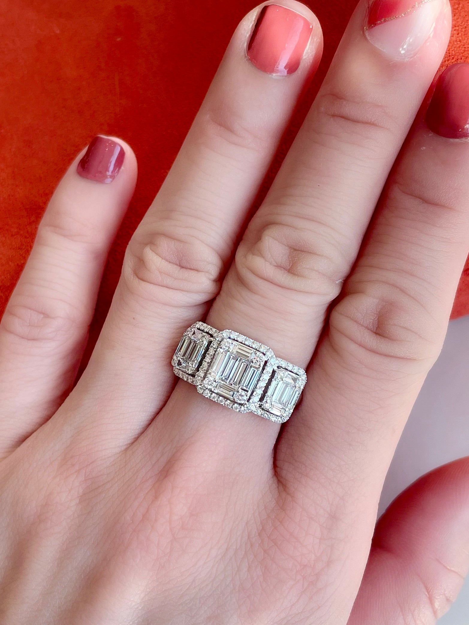 Emerald Cut Trilogy Engagement Ring | Silver Square Diamond Rings